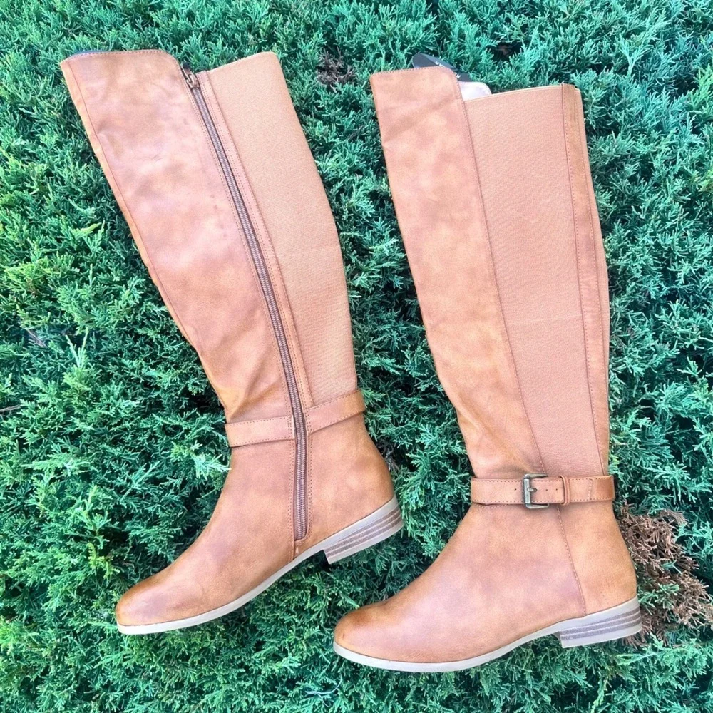 Style & Co Kimmball Wide Calf Faux Leather Over The Knee Boots Women's Sz 6M Tan